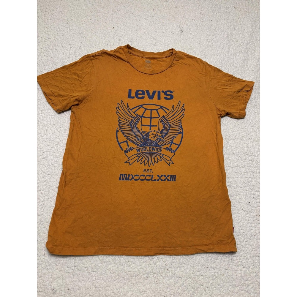 Levis Mens Graphic T-shirt Size M Orange Cotton Worldwide Eagle Tee 22491-1111